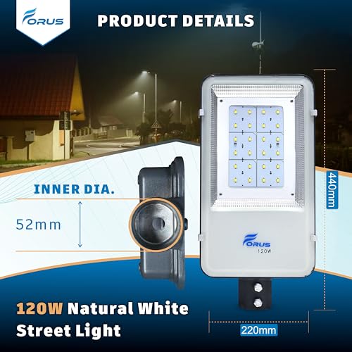 Image of Forus LED Street Light 120W Waterproof Outdoor Natural White Lamp for Home Garden Parking Lot Road Pathway Highway Warehouse Factory Yard Driveway Pole Mounted LED Streetlight 5 Years Warranty 1Pc