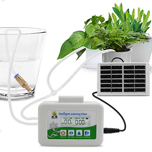 Flantor Automatic Drip Irrigation Kit,Micro Houseplants Self Watering System Auto & Manual Mode Digital Programmable Water Timer for Indoor Garden Potted Plants (White&Green Solar)