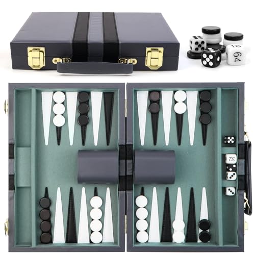 Mallette de Backgammon Portable, Bleu-Gris