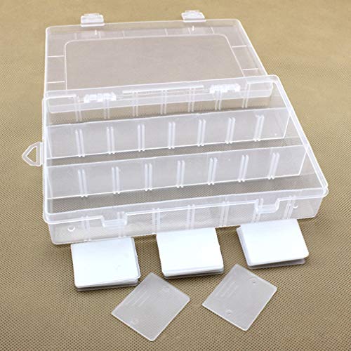 Image of 24 Girds Rectangle Clear Plastic Storage Box, Jewelry and Crafts Organizer Container with Adjustable Dividers(2 Pack)