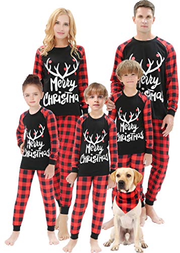 Matching Family Pajamas Boys Girls Christmas Jammies Women Holiday Deer Printed Sleepwear Red Plaid Pants Set Men L