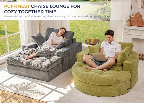 Image of MAXYOYO Modular Sectional Chaise Lounge Sofa, 2 Sets Upholstered Lounge Chair with Ottoman, Comfy Round+ Square Couch with Layered Cushion, Tufted Sleeper Chair for Living Room, No Assembly, Dark Grey