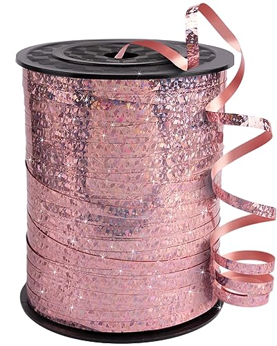 Image of PartyWoo Pink Ribbon, 500 Yard Curling Ribbon for Crafts, Iridescent Crimped Ribbon, Shiny Metallic Ribbon for Gift Wrapping, Ribbon for Balloons String, Hair, Florist Flower (1 Roll)