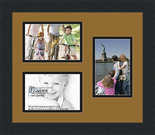 ArtToFrames Collage Photo Frame Double Mat with 3-4x6 Openings and Satin Black Frame