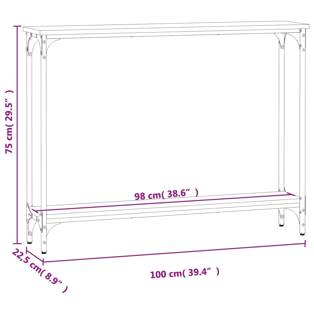 Tavolo consolle grigio Sonoma, 100 x 22,5 x 75 cm, in legno e