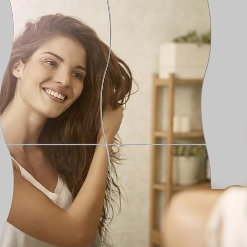 Miniatura 5 de Haofy Calcomanías de pared de espejo, 6 unidades/juego de calcomanías de espejo de pared con forma de ondas, adhesivo de espejo de moda, combinación