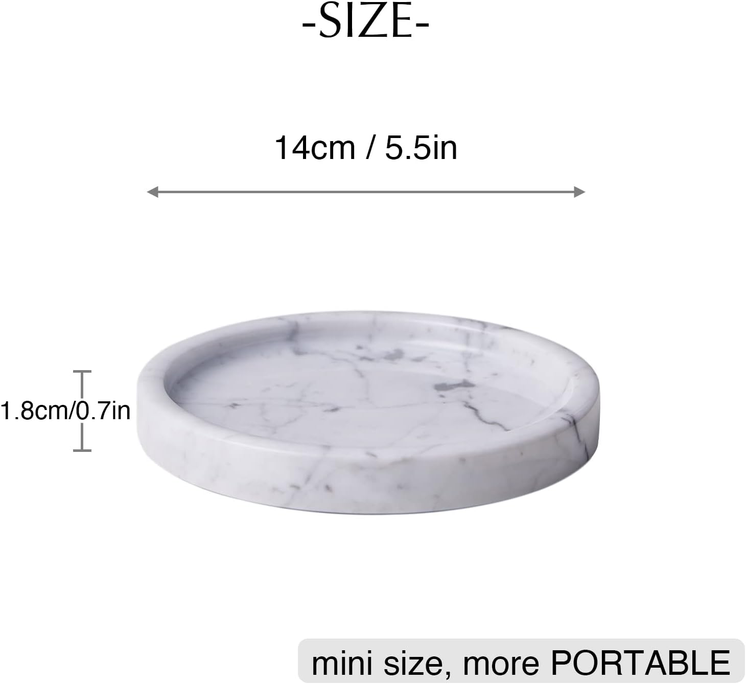 Luxurious White Marble Soap Pump Dispenser for Countertop,Italian 100% Marble Round Vanity Tray 5.5'',White
