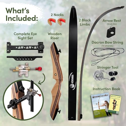 KESHES Takedown Hunting Recurve Bow and Arrow - 62" Archery Bow for Teens and Adults, 15-55lb Draw Weight - Right and Left Handed, Archery Set Bowstring Arrow Rest Stringer Tool Sight (20 lbs, RIGHT)