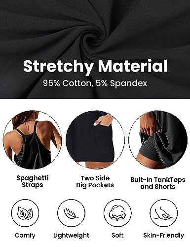 Yidarer Womens Summer Athletic Mini Dress Sleeveless Spaghetti Strap Built-in Shorts Scoop Neck Sundress with Pockets3