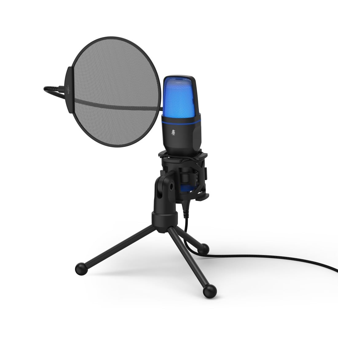 uRage Microphone Gaming pour PC Noir Gaming Microphon à Condensateur Plumé Plug&Play USB-C Noir Filtre Anti-Pop Noir LED