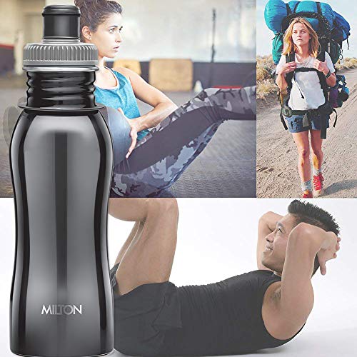 Image of MILTON Easy Grip 500 Stainless Steel Water Bottle, 500 ml, Black | Leak Proof | Office Bottle | Sports Bottle | Home | Kitchen | Hiking | Treking Bottle | Travel Bottle