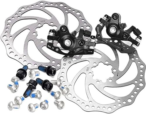 Image of Bicycle Mechanical Disc Brake Set | Front & Rear Disc Brake Calipers with Stainless Steel Rotors | High-Power Braking for MTB, Road & Hybrid Bikes | set of 2