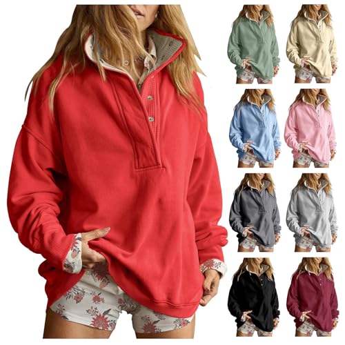 Sweatshirt for Women Oversized Casual Long Sleeve Fashion Tops Outfits Clothes Cotton Button Henley Neck Pullover