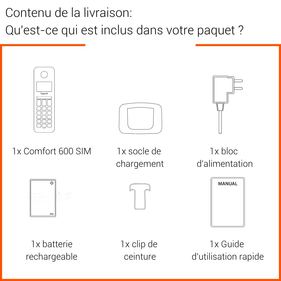 Gigaset Comfort 600 SIM Téléphone 4G Volte HD écran Couleur 2,4 Pouces Bluetooth 5.0 Compatible appareils auditifs Grande mémoire 500 Contacts Anthracite