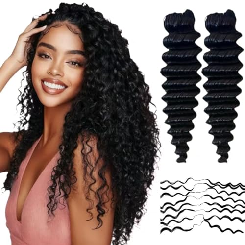 Deep Wave Knotless Crochet Hair 2 Packs 18in Black 120g