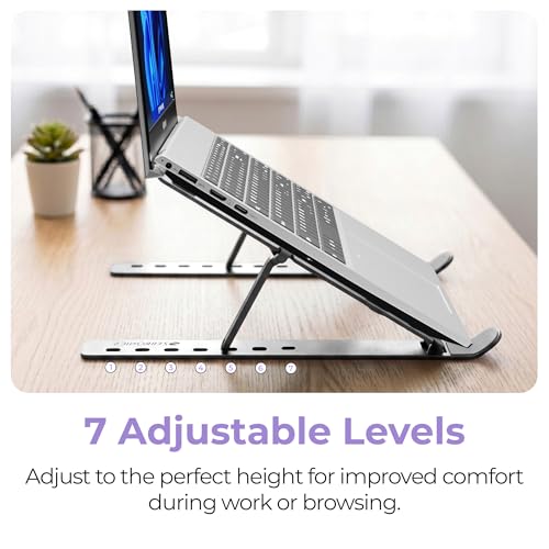 Image of Zebronics NS2000 Plus Laptop Stand, Supports Up to 17-Inch Laptops, 5kg Load Capacity, 7-Level Adjustable Height, Ergonomic Foldable Design, Anti-Slip Silicone Pads (Silver)
