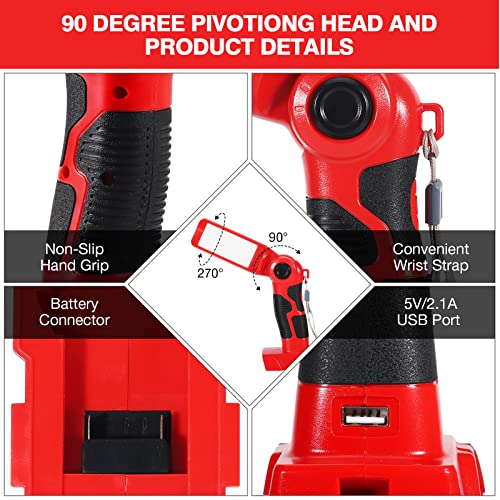 Image of YEX-BUR LED Work Light Torch Compatible with Milwaukee 18v Battery, 12W 1000LM Flashlight with USB-A Charging Port Portable Outdoor Indoor Lights for Workshop,Garage,Camping,Emergencies