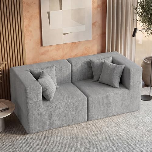 Image of MONVANE 75 inch Loveseat Sofa, Comfy Chenille Modular Sectional Sofa with 4 Pillows, Modern Deep Seat Boneless Couch, 2 Seater Sofa for Living Room, Bedroom and Apartment, Light Grey
