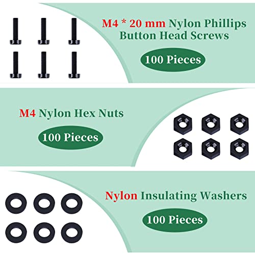 Pzsmocn 300 Pieces/100 Sets M4*20 mm Plastic Black Nylon Cross Round Head Screw Hexagonal Nut Combination Kit - Image 3