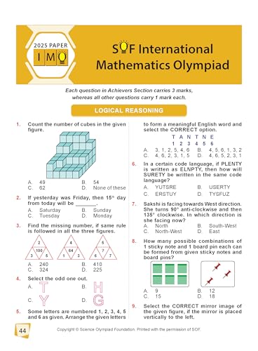 Image of MTG International Mathematics Olympiad (IMO) Workbook Class 5 - Chapter-wise MCQs with Achievers Section - SOF Olympiad Books For 2026-27 Exam