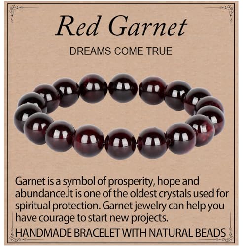 LPBeads Handmade Natural Gemstone Stretch Elastic 10mm Garnet Bracelet Healing Crystal Round Stone Beads Jewelry Gifts for Women Men