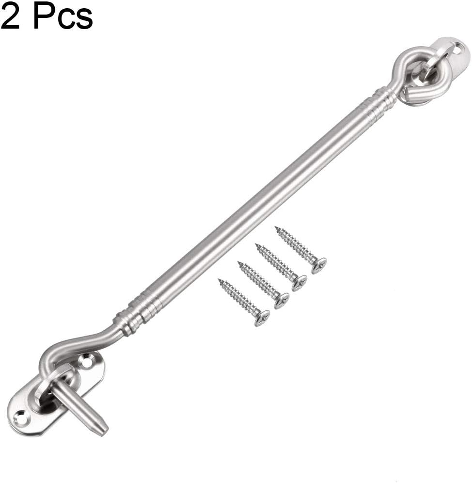 Hook and Eye Latch Gate Bolt Gate Hook Lock,7.9" Cabin Hook Latch Gate Door Swivel Window Door Hook with Mounting Screws 2pcs Latch