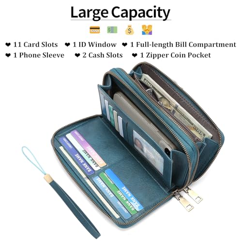 GOIACII Wristlet Wallets for Women 2 Zip Around Ladies Clutch Teal - Image 3