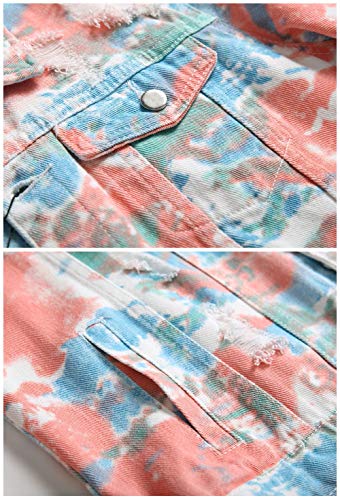 Image of LZLER Men's Denim Jackets Distressed Destroyed Classic Vintage Slim Fit Ripped Fashion Trendy Trucker Jean Jackets