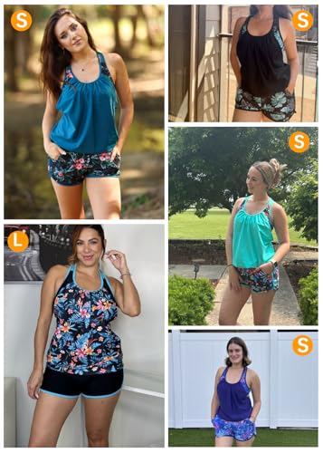 Tempt Me Women Tankini Swimsuits with Shorts - Two Piece Tummy Control Blouson Tankini with Two Pockets Bottom Bathing Suit4