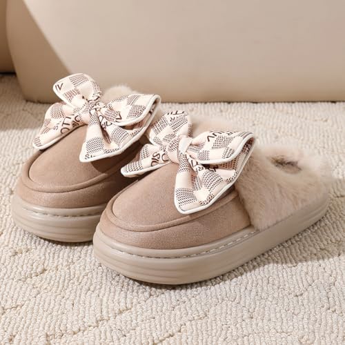 Pocadri Fuzzy Winter Slippers for Women Cute Bowknot Memory Foam Bedroom Shoes Thick Sole Shoes Indoor and Outdoor2