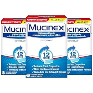 Mucinex Maximum Strength Chest Congestion Medicine for Relief, Expectorant, Lasts 12 Hours, Extended-Release Bi-Layer Tablets, 42 Count (Pack of 3)