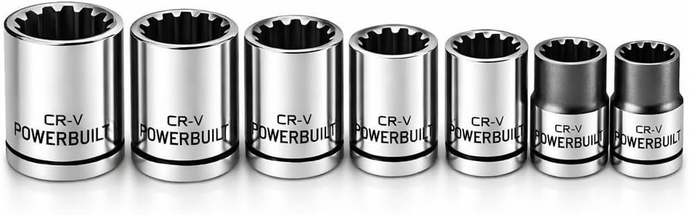 Powerbuilt 7-Piece 3/8-Inch Drive Universal Spline Socket Set with Dual Finish Fits SAE, Metric, Hex, 6-Point, 12-Point, E-Torx, Spline, and Square Fasteners - 642054
