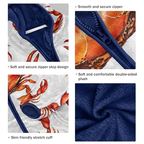 Crab Pattern Print Design Toddler Fleece Jacket Girl Boys Hooded Fleece Jacket Coat Warm Outwear Zip-up 3-10T3