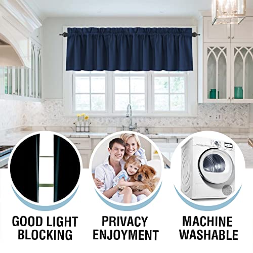 H.versailtex 100% Blackout Curtain Valances For Kitchen Windows/Bathroom/Living Room/Bedroom Thermal Insulated Rod Pocket Valances For Windows, 4 Pack, 52" X 18", Navy #TOP6