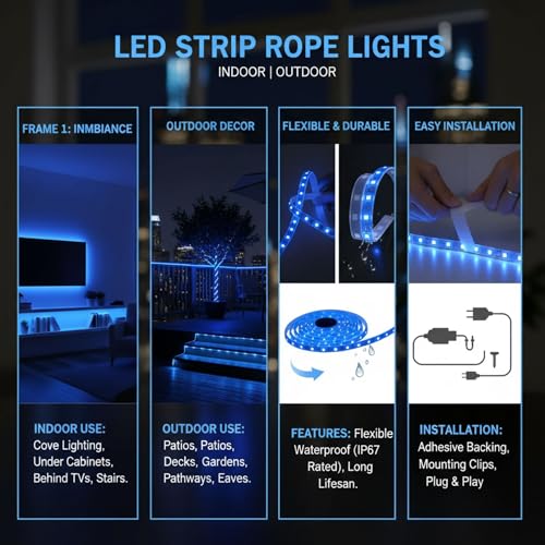 Image of 5 Meter Waterproof LED Strip Light Blue | Decorative LED Rope Light, Flexible Strip Light, Party Lights, Room Decoration, Festival Lighting, Indoor Outdoor Use