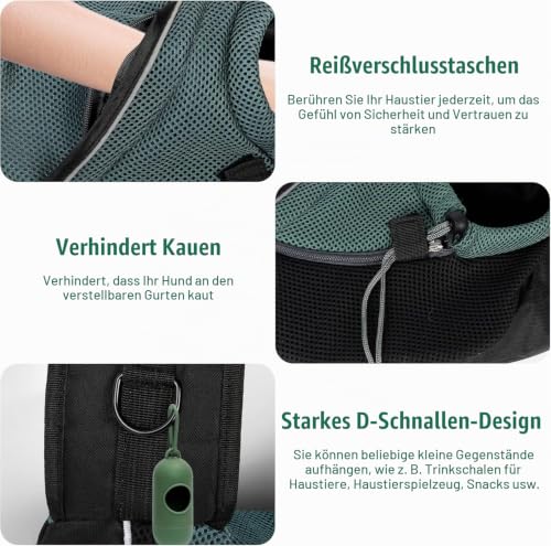 Hundetragetasche, Hundetrage für Haustiere, Tragetuch Hund Haustier für Welpen, Tragetuch Hund Katzen Verstellbar, Kleine Hunde und Katzen im Freien und Ausflüge (schwarz-01)
