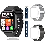 Popglory Smart Watch for Women & Men, 1.85'' Call Receive/Dial Smartwatch, Fitness Tracker with Blood Pressure/SpO2/Heart Rate Monitor, Fitness Watch with 4 Straps for iOS & Android Phones