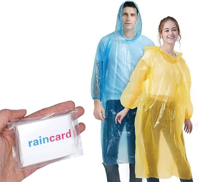 RIVUGJA Unisex-Adult Disposable Pocket Size Easy to Carry Raincard for Men and Women for Travel Use | Pocket Emergency Waterproof Rain Poncho Multicolour
