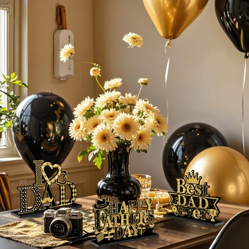 Fathers Day Table Decorations Happy Father's Day Wooden Sign Black Gold Father's Day Party Centerpieces Best Dad Ever Wood Tiered Tray Decor for Father's Gift Party Decor - Image 4