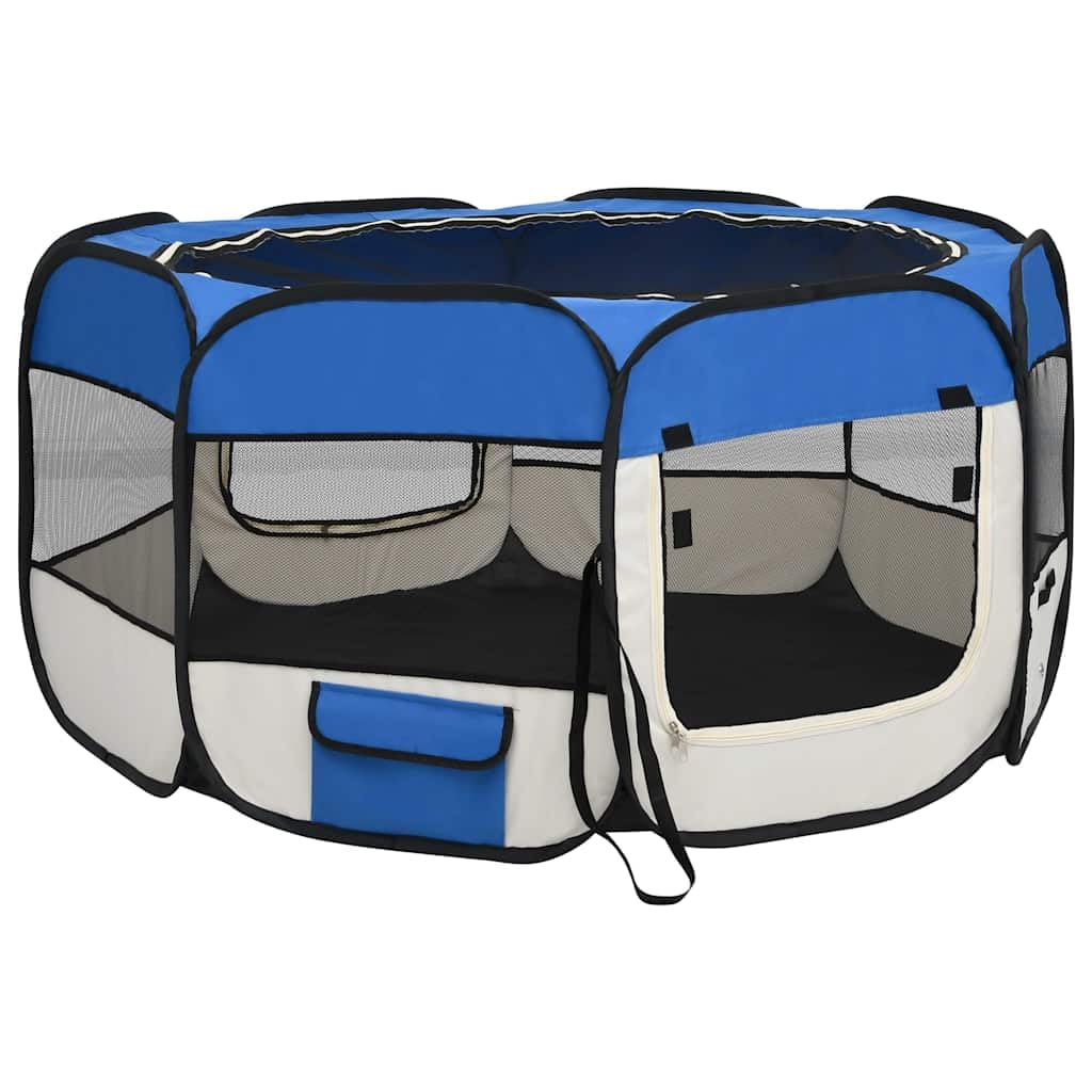 Parque plegable para perros, 125 x 125 x 61 cm, con bolsa de transporte, jaula de entrenamiento y juego de acero resistente, techo y puerta de red con cremallera, bolsillos laterales para juguetes