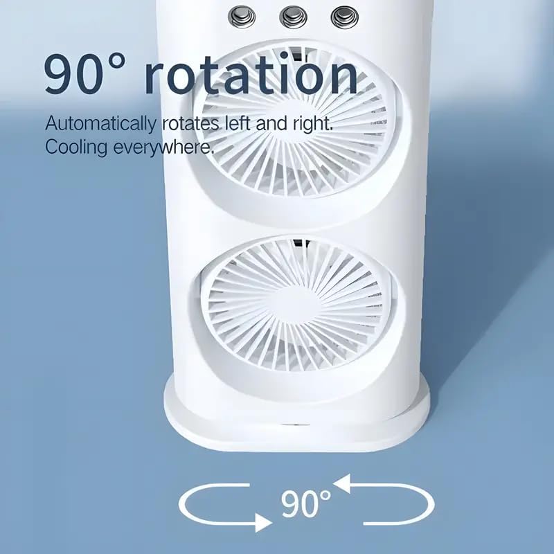 Image of (10 YEARS WARRANTY) Portable Double Ended Spray Fan with Powerful Cooling, Adjustable 3-Speed Modes, USB Rechargeable Battery, Remote & Touch Control, and Ice Chamber