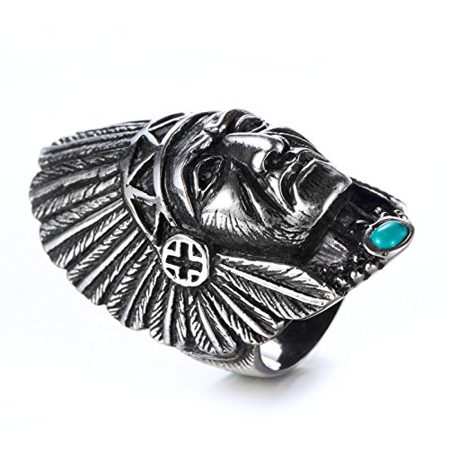 Image of HIJONES Unisex Stainless Steel Indian Chief Tribe Ring