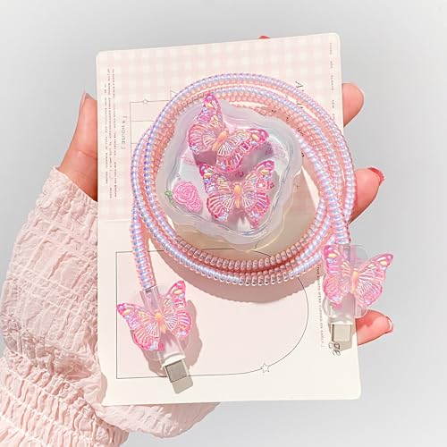 Protector de cable iPhone 15 mariposa 3D funda cargador USB-C 40W 3