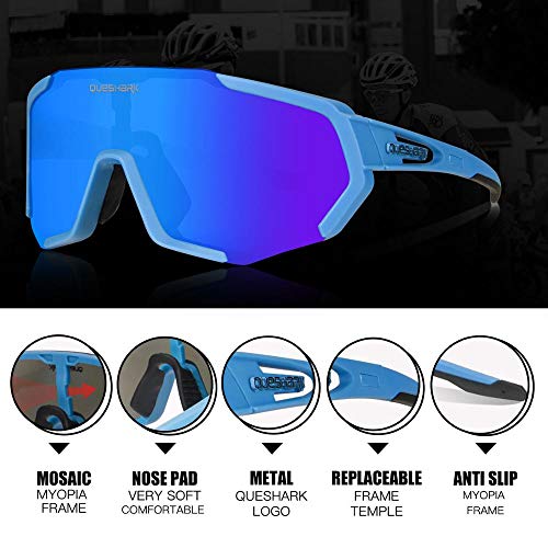 Image of Queshark Cycling Glasses, Sports Sunglasses for Men Women, 1 Polarized 2 HD Lens, Polarized Sunglasses for Cycling Running