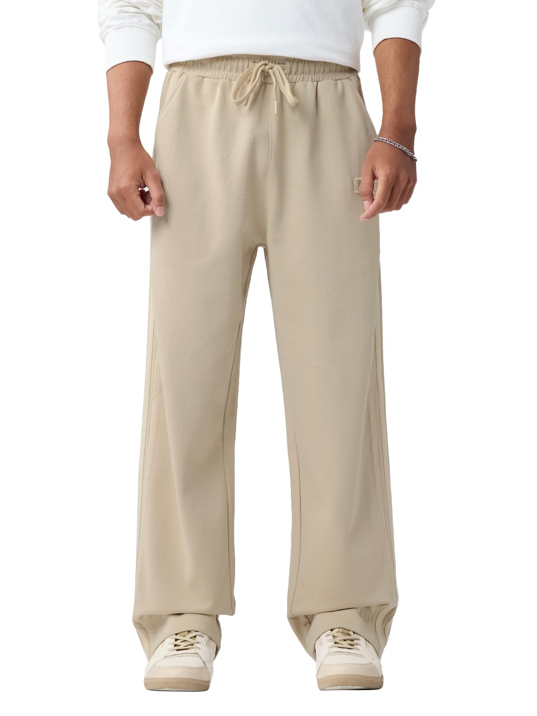 Neutral Men and Boys Drawstringed Beige Solid Cotton Blend Oversized Joggers-image-22