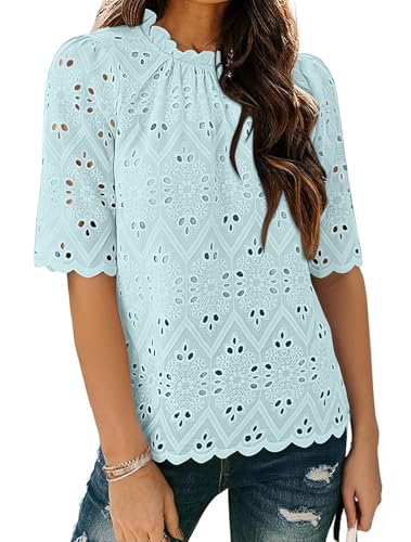 BETTE BOUTIK Womens Lace Tops 2025 Trendy Long Short Sleeve Eyelet Embroidered Dressy Casual Blouse Shirts