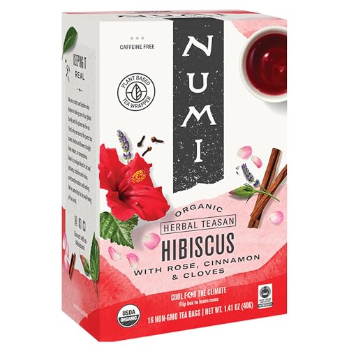 Numi Tea Organic Hibiscus Tea, 16 Herbal Tea Bags, Caffeine Free