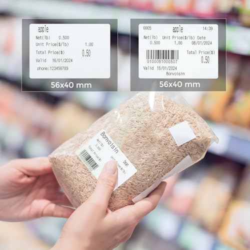 Image of Bonvoisin Printing Scale Label Rolls, 58 X 40 mm, Barcode Label, 12 Rolls Per Case (Pack of 2)
