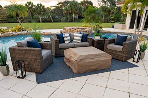 42" X 42" Square Modern Concrete Fire Pit Table W/ Glass Guard And Crystals In Brown By Akoya Outdoor Essentials (Amber) #TOP5