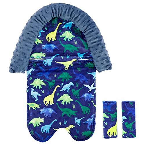 Image of TANOFAR Baby Car Seat Head Support, Infant Car Seat Insert for Boys, Soft Newborn Carseat Cushion Fit for Car Seats, Stroller, Bouncers, Blue Dinosaur